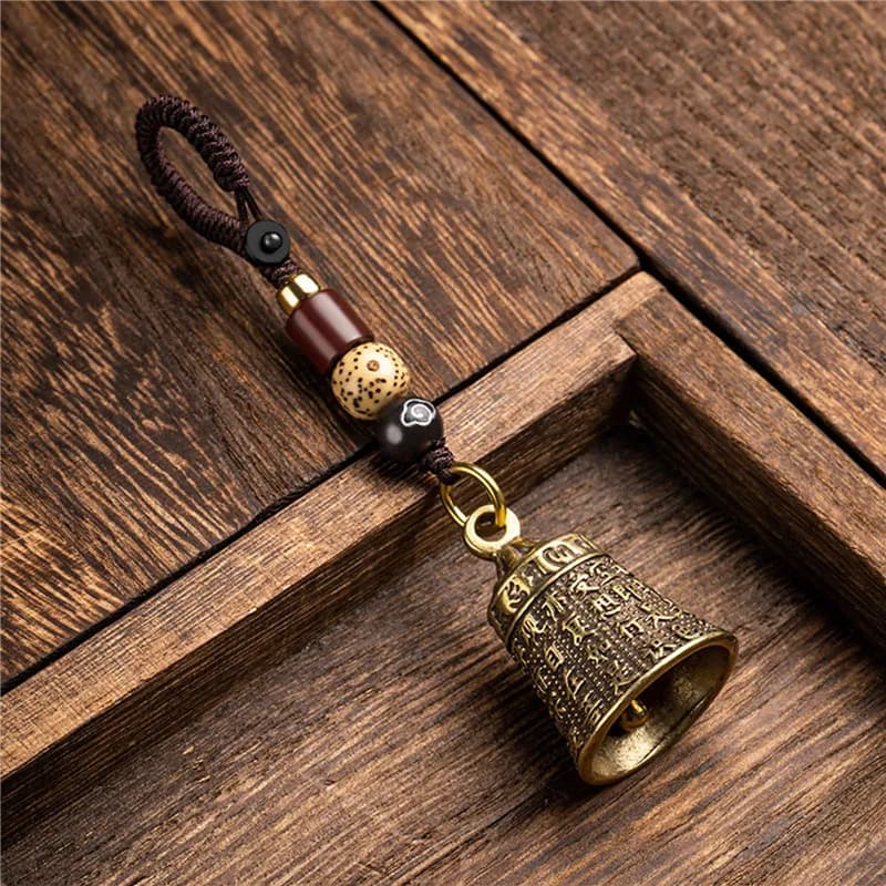Vintage Brass Tibetan Buddhism Mantra- Bell Keychains Lanyard Pendants Handmade Rope Car Key Chain Rings Hanging Jewelry