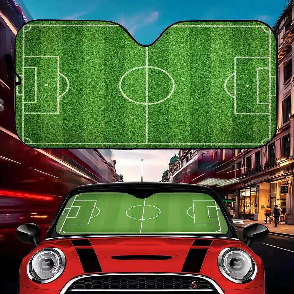 Car Parasol with Soccer Field Design, Front Windscreen Cover, Solar Protection for Cars, Interior Accessories