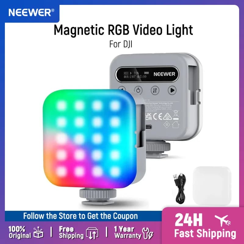 Nuova luce video RGB magnetica NEEWER BASICS 360 ° Mini luce per fotocamera LED RGB completa per illuminazione fotografica selfie/treppiede