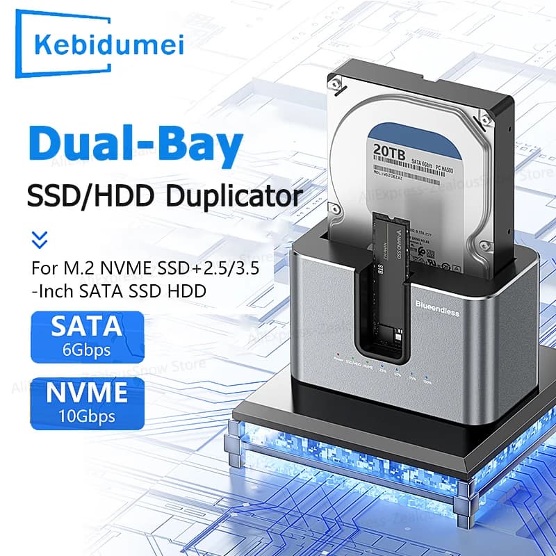 Docking station SSD HDD SATA Dual Bay da 2,5"/3,5" Docking station per disco rigido clone offline da 10 Gbps M.2 NVMe per HDD/SDD da 2,5'' 3,5''