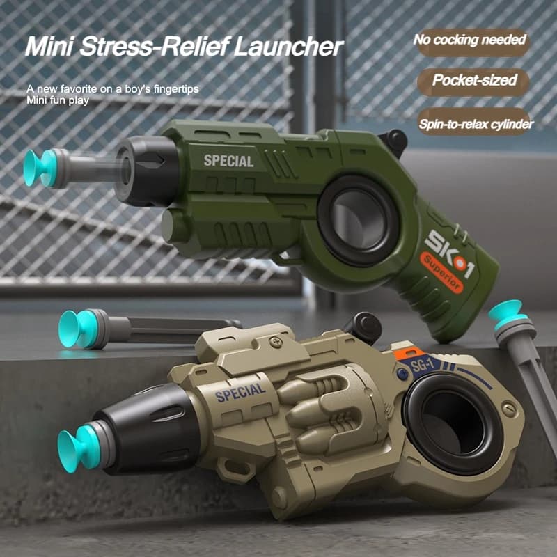 EDC Fidget Launcher Mini Blaster Confezione da 2 con anello spinner Include 6 freccette di aspirazione Giocattolo antistress Regalo per ragazzi e adolescenti