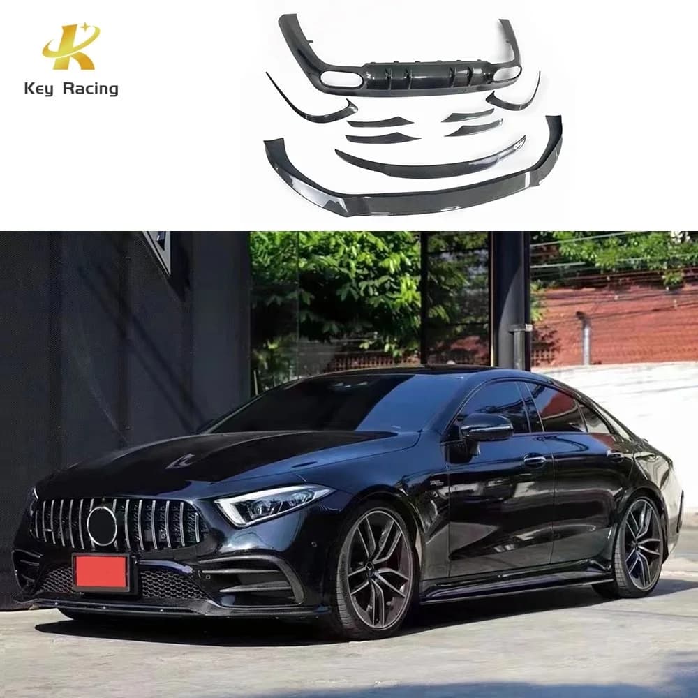Per Mercedes Benz CLS Classe W257 C257 CLS63 Aggiornamento Kit corpo in fibra di carbonio Labbro anteriore Coltello ad aria Trim Diffusore posteriore Spoiler posteriore