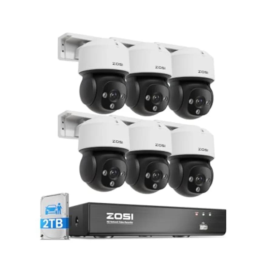Sistema di telecamere di sicurezza 4K 8CH POE per uso esterno/interno, custodia in metallo, nero, rilevamento AI di persone/veicoli/viso, visione a 360°, due telecamere