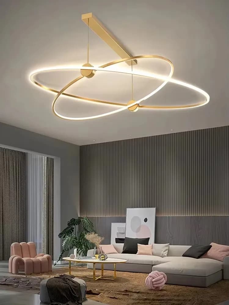 Lampadario moderno e creativo a LED, soffitto, sala da pranzo, soggiorno, camera da letto, lampada a sospensione, lobby, casa, anelli girevoli, apparecchi neri/dorati