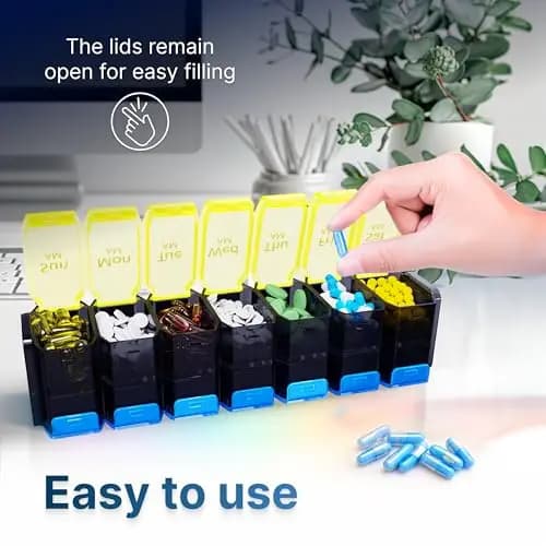 Organizzatore di Pillole Extra Large - Porta Vitamine XXL per Integratori Settimanali - Portapillole a Doppio Lato 7 Giorni con Grandi Scomparti AM PM