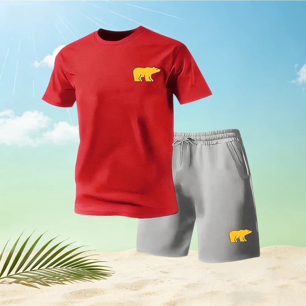 Men's Casual Round Neck T-Shirt + Shorts Two Piece Set Breathable Quick Dry Summer Fitness Sportswear Running Gym Hot Sale