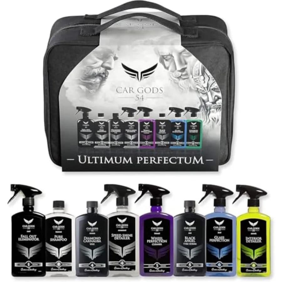 Kit di Pulizia Auto 8 Pezzi - Shampoo - Cera Carnauba - Detergente Cerchioni - Lucidante - Eliminatore di Residui - Siero per Pneumatici