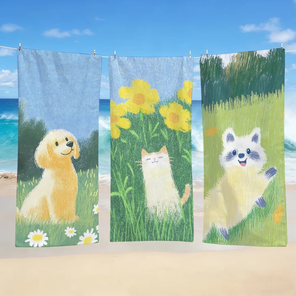 Accappatoio in Tessuto Asciugamano da Spiaggia ad Asciugatura Rapida Leggero Portatile Carino Pastello Campeggio Animali Disegni a Pastello Piscina Viaggio