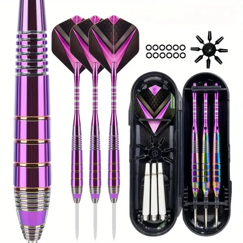 Durable Metal Tip Darts Set 3 Professional Aluminum Shaft Steel Tip Darts with 3 Extra Dart Flights 3 Replace Plastic Shafts