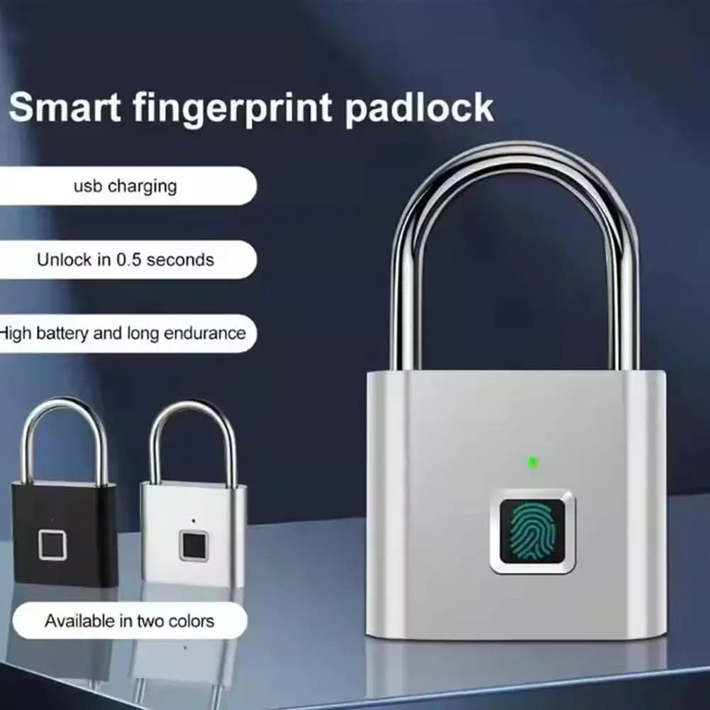 Lucchetto per impronte digitali con ricarica USB senza chiave Lucchetto intelligente Serratura per porta impermeabile Sblocco da 0,2 secondi Lucchetto antifurto portatile Zinco