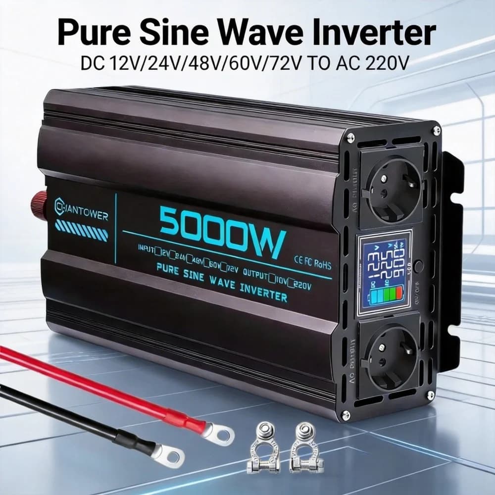 Inverter a Onda Sinusoidale Pura 12V 220V 24V 1000W 1600W 2000W 3000W 4000W 5000W Convertitore di Potenza DC-AC Caricabatterie Inverter Solare per Auto