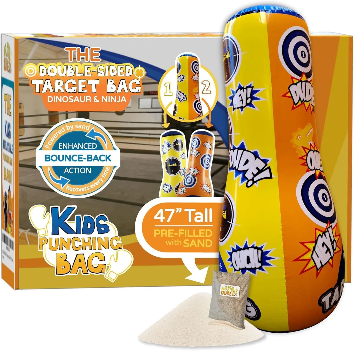 Sacco da Boxe Gonfiabile per Bambini con Sabbia, Giocattolo Bop Bag per Gioco Interno ed Esterno, Azione di Rimbalzo Migliorata