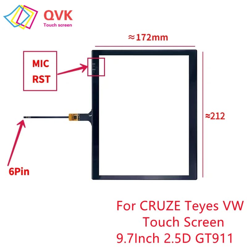 Touch Screen da 9.7 pollici 6Pin Per CRUZE Teyes VW WIFI Android Auto di Navigazione Video Sensore di Tocco del Pannello Parti Digitizer 2.5D GT911