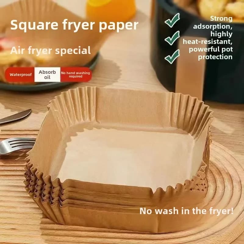 Fogli di Carta Monouso Quadrati Grandi da 23 cm Antiaderenti per Friggitrice ad Aria, Carta da Forno per Cucinare e Cestelli per Cottura a Vapore