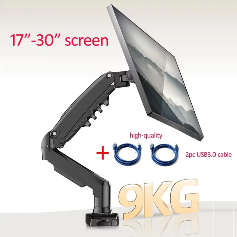 Supporto da scrivania per monitor D-MOUNT K80 in metallo da 17"-30" con braccio a molla a gas, movimento completo, rotazione, morsetto e passacavo, 2-9KG