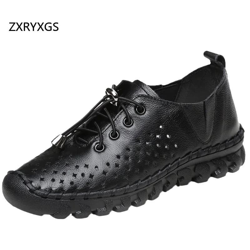 ZXRYXGS Premium Full Real Leather Hollow Breathable Gymnastics Shoes Flat Slip Soft Large Women's Gymnastics Shoes Travel Shoes 2025