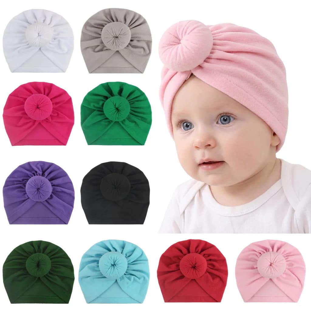 Nuovi prodotti per neonati: Cappello con foulard per bambini, tinta unita, con nodo, stile indiano, modello pullover