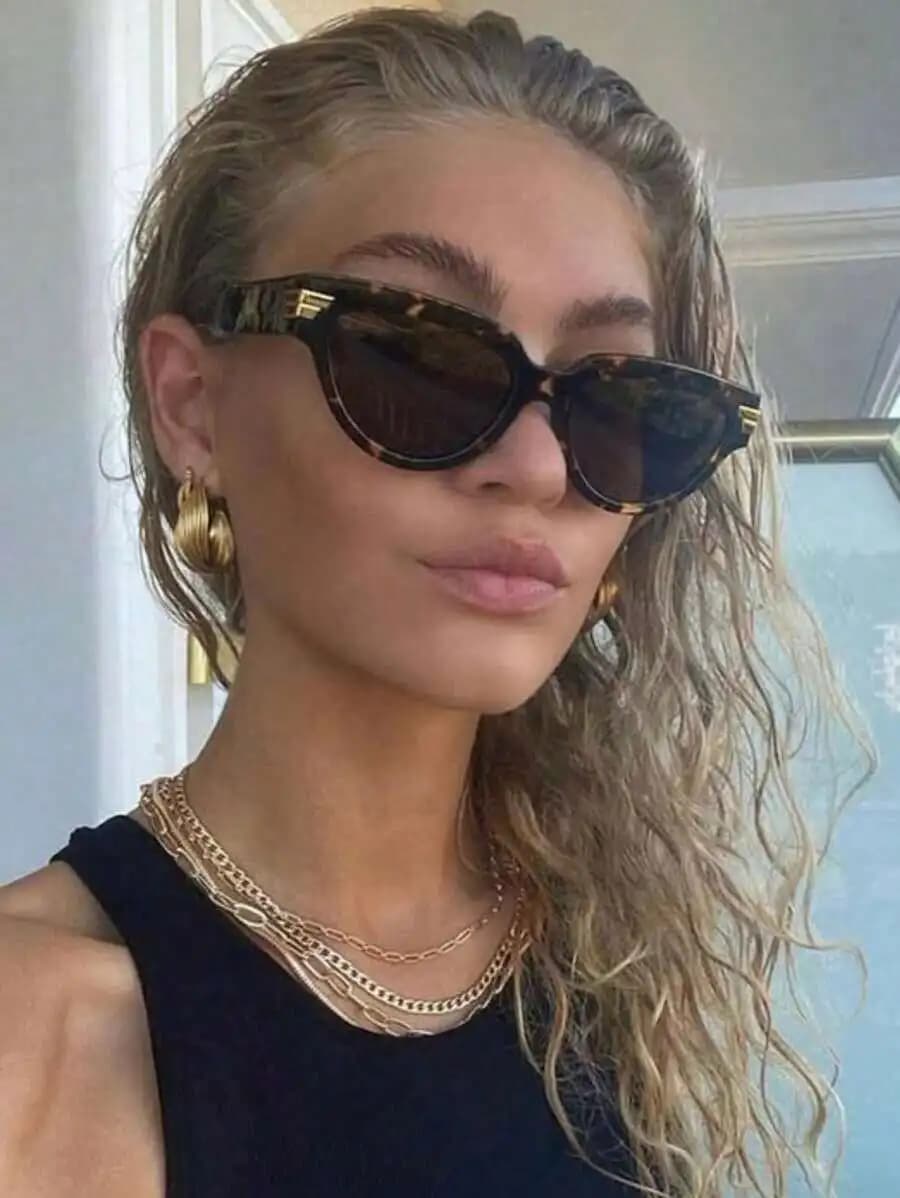Occhiali da Sole Ovali con Montatura Grande, Stampa Leopardata o Tartarugata, per Donna, Estate, Spiaggia, Viaggio