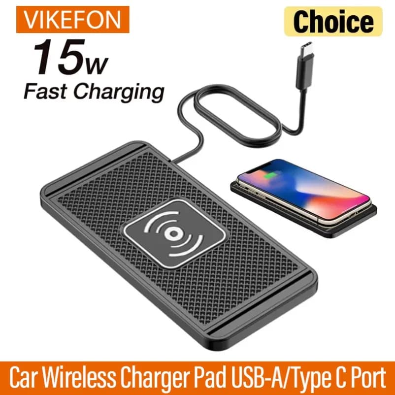 Pad caricabatterie wireless per auto con porta USB-A/tipo C per iPhone 17 16 15 14 13 12 Pro Max Samsung Xiaomi 17 Pro Max Stazione di ricarica rapida