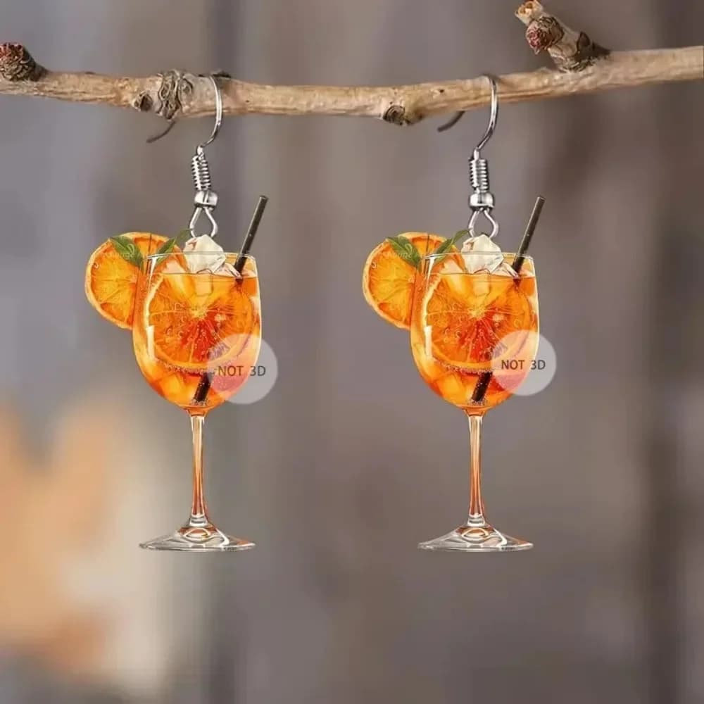 Orecchini a forma di bicchiere di birra e succo d'arancia, design piatto 2D, alla moda, per donne e ragazze, gioielli da festa, regalo per amiche