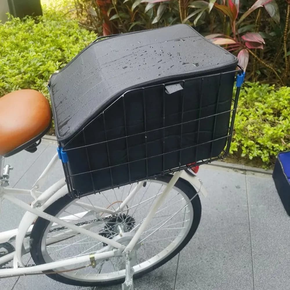 Foldable Bike Rear Pet Carrier Basket Waterproof Lined Inner Bag Bicycle Storage Crate for Dog Outdoor Riding Max 30kg Load