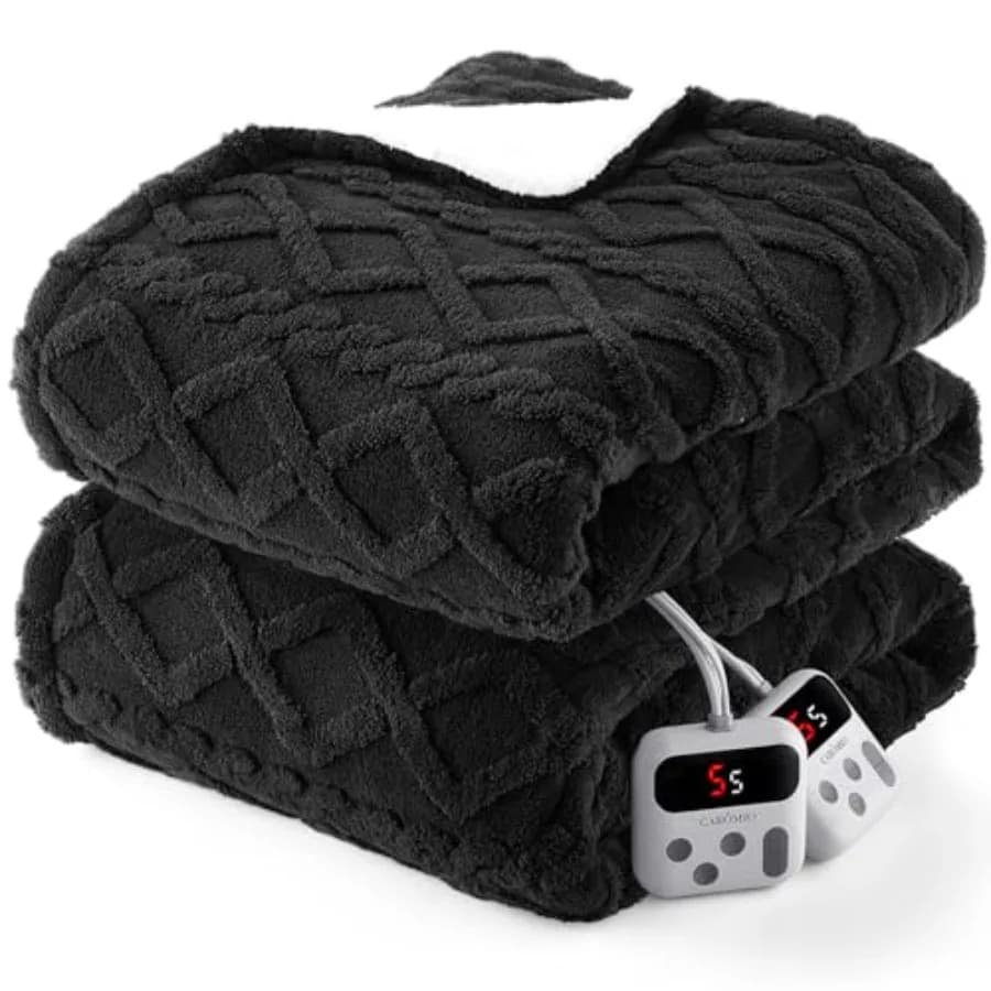 Coperta Elettrica Queen Size con Doppio Controllo - Coperta Riscaldata in Sherpa Trapuntata Spessa con 10 Livelli di Calore e 10 Impostazioni di Tempo