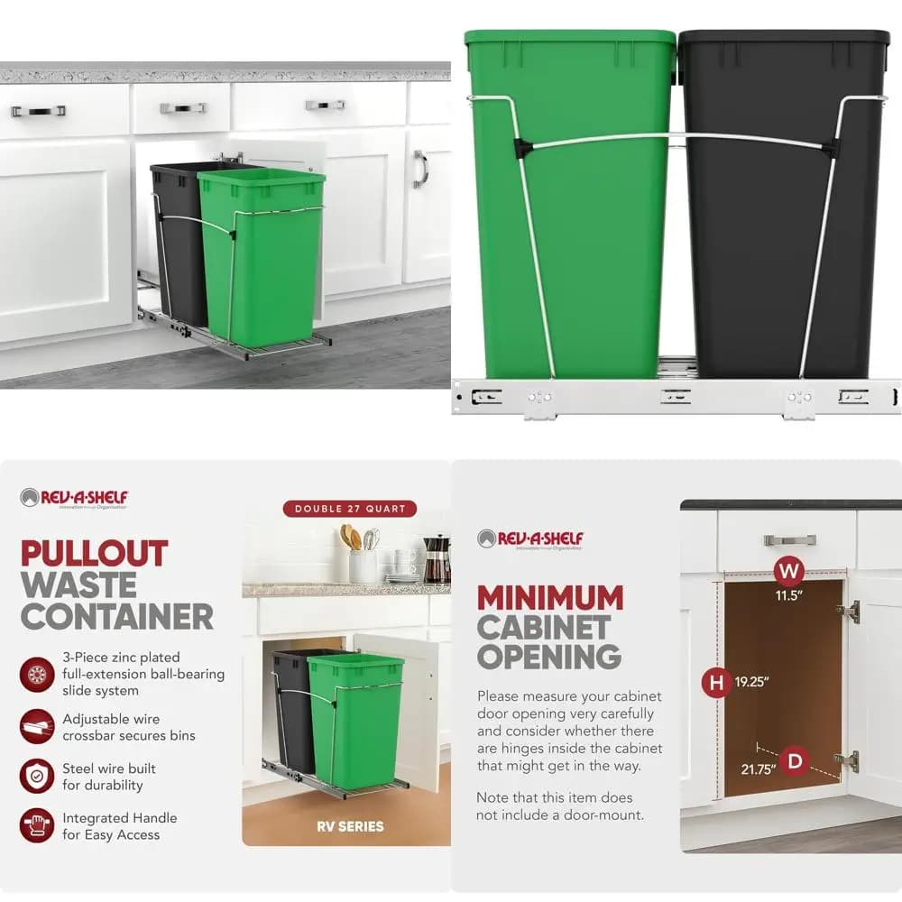 Cestino per Rifiuti da Cucina da 25-27 Quarti con Cassetto Estraibile e Contenitore per il Riciclo, Verde/Nero