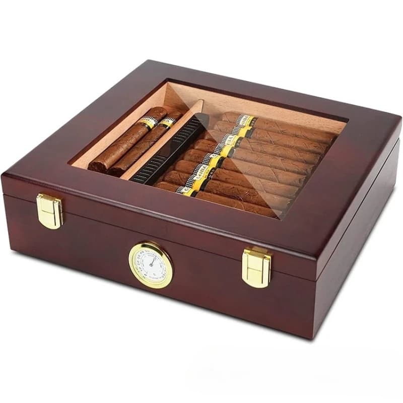 Scatola per umidificatore per sigari con umidificatore e igrometro, scatola per sigari in legno di cedro con divisore, accessori per regali per sigari per uomo