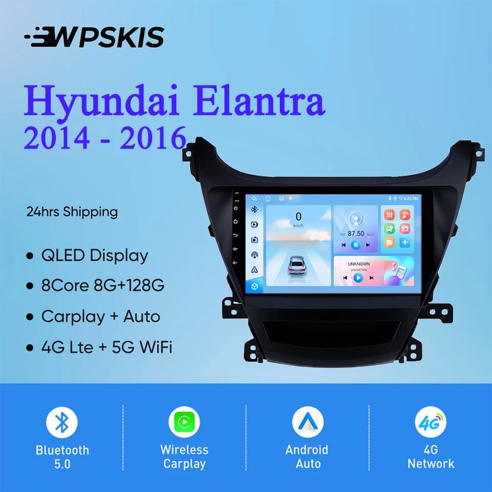 Android 14.0 8G Ram 128GB Autoradio Stereo Multimediale Lettore A/V Navigazione GPS HU Per Hyundai Elantra 2014-2016 4G WiFi Carplay