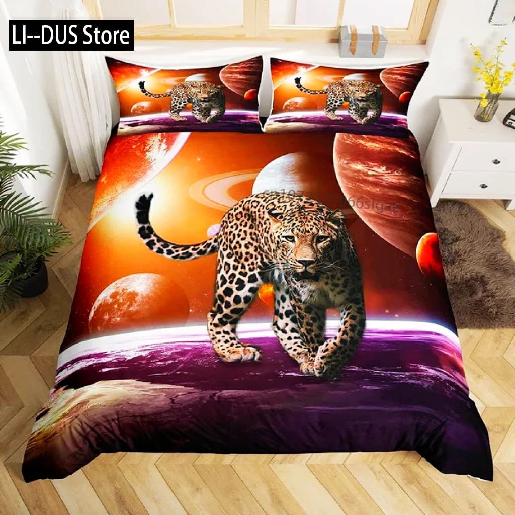 Set copripiumino leopardato King Red Rose Animali safari africani Copripiumino Set biancheria da letto in microfibra con stampa floreale rosa ghepardo giungla