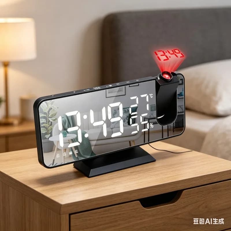 Sveglia da Tavolo Multifunzione LED con Radio, Orologio Elettronico da Scrivania USB con Funzione Sveglia 180° ° Dispositivo di Proiezione del Tempo con Funzione Snooze
