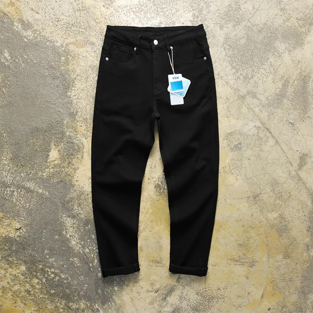 Nuovi jeans di fascia alta puro nero sottile sottile elastico versatile piccoli pantaloni dritti