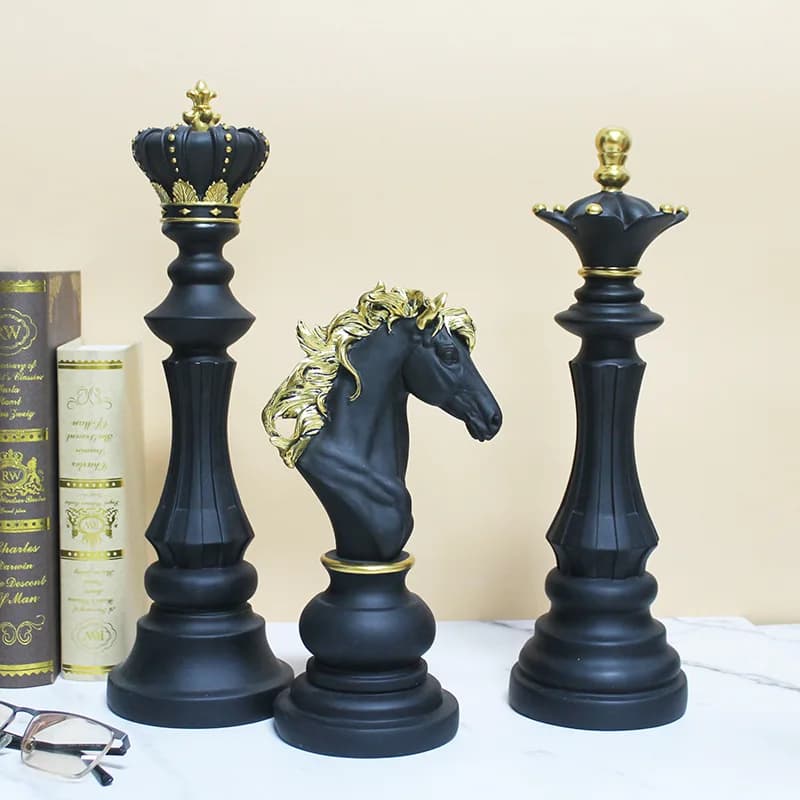 Set di decorazioni per scacchi in resina reale da 1 pezzo - Scultura domestica creativa per soggiorno/armadietto/desktop d'ingresso, pezzo di visualizzazione ornamentale