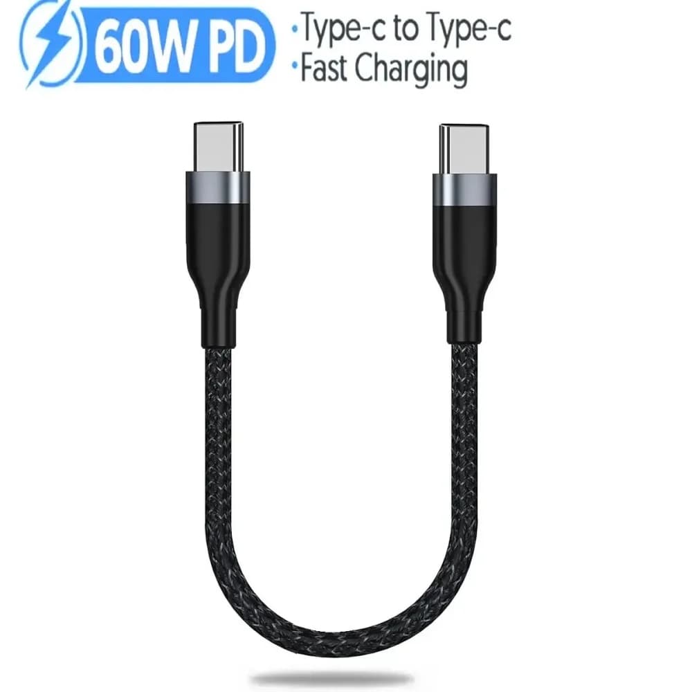 Cavo di Ricarica Rapida PD60W da USB-C a USB-C, 0,25M, Cavo Dati Corto per Power Bank, Telefono, Tablet, Laptop, Cavo di Ricarica Portatile