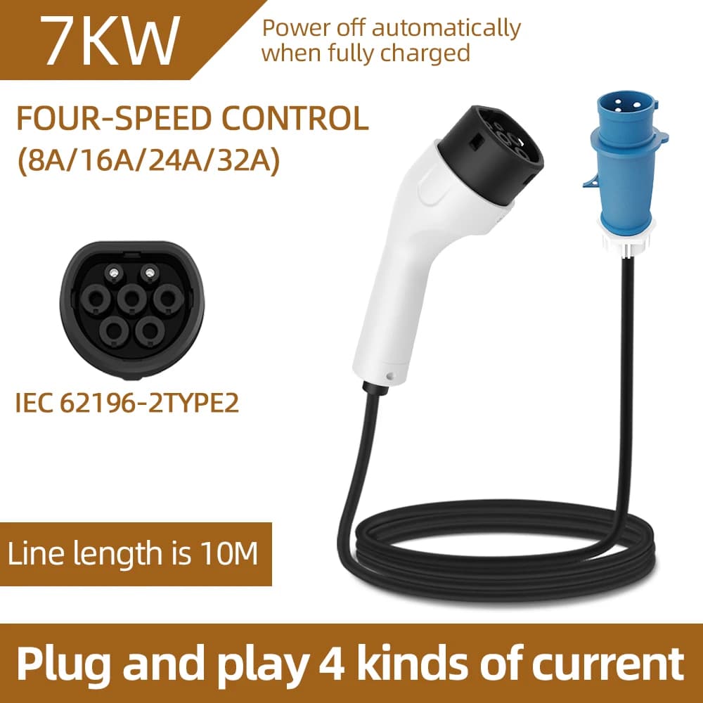 For Electric Vehicle 7KW 32A EV Portable Charger 3M 5M 10M 15M 20M Cable GB/T20234 EVSE CEE Plug Wallbox Adapter