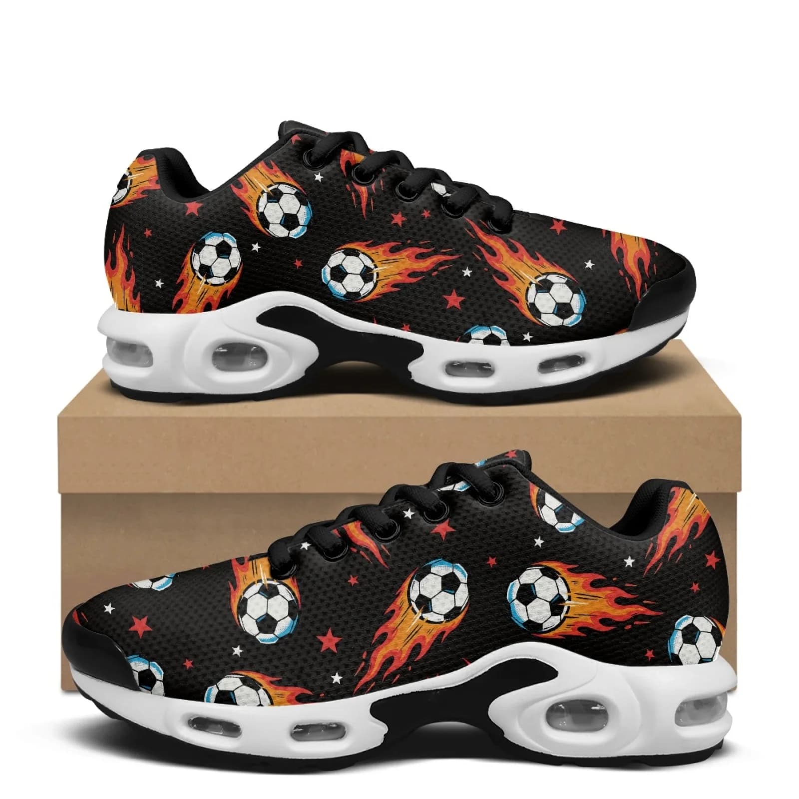 PENSTROLL Flaming Soccer Ball Standing All Day Tennis Shoes Running Shoes for Athletic Air Cushion Tennis Sport Cross Trainers