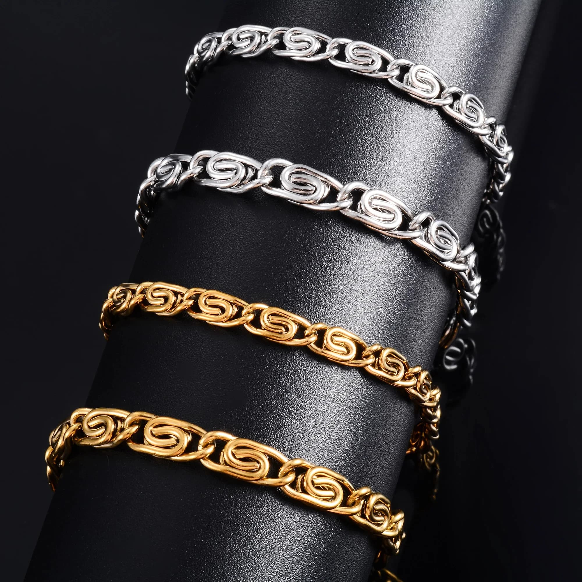 Unique Twisted Stainless Steel Bracelet for Women Men Link Foot Hand Chain with Extender Jewelry wholesale Accessories Summer