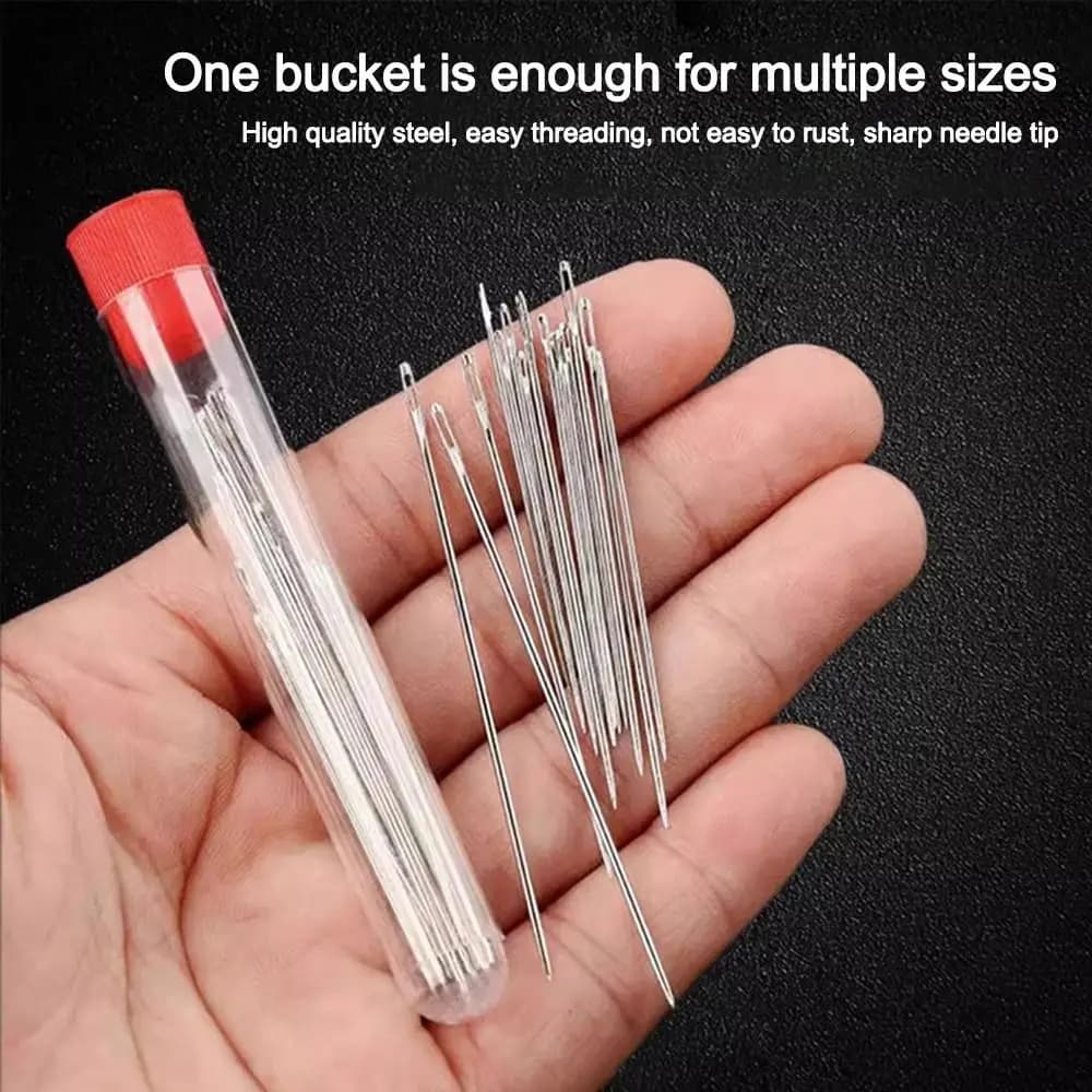 34Pcs/Set Stainless Steel Sewing Kit with Top Needle Easy Sewing Large Nose Steel Needle Needle-Threader