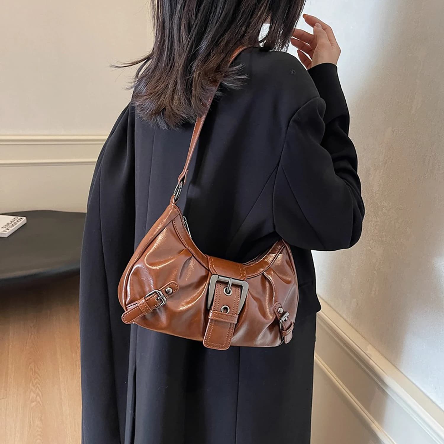 Borsa a tracolla rossa Hobo plissettata da donna per donna Borsa pochette in pelle PU Borsa Y2KBag per ragazze Borsa da viaggio chic per pendolari