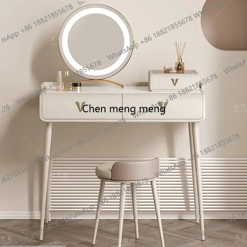 Piccolo Tavolo da Trucco Bianco con Specchio, Sedia, Scrivania, Tavolo per Manicure, Organizzatore di Lusso Moderno, Set Lounge per Arredamento