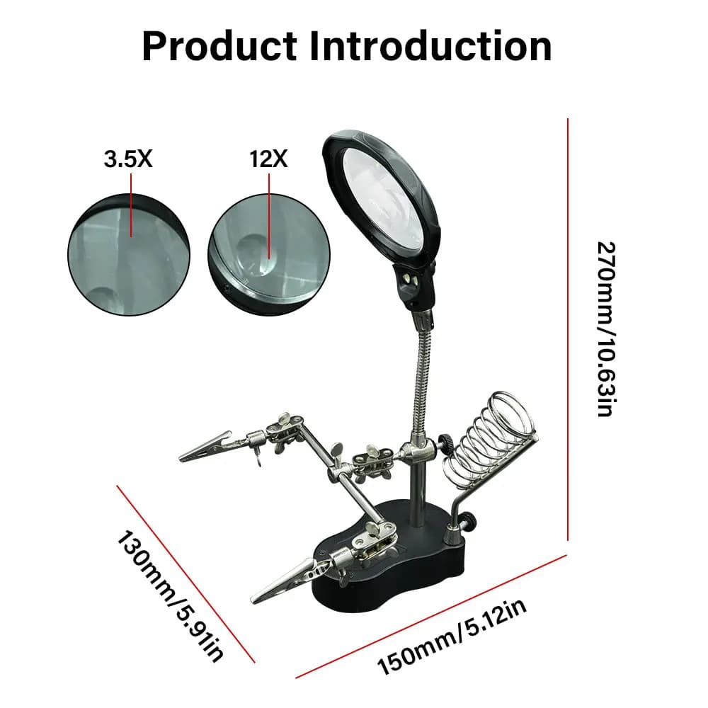 3.5X 12X Welding Auxiliary Clip Magnifier Electric Soldering Iron Circuit Board Welding Iron Magnifying Glass Bracket Tools