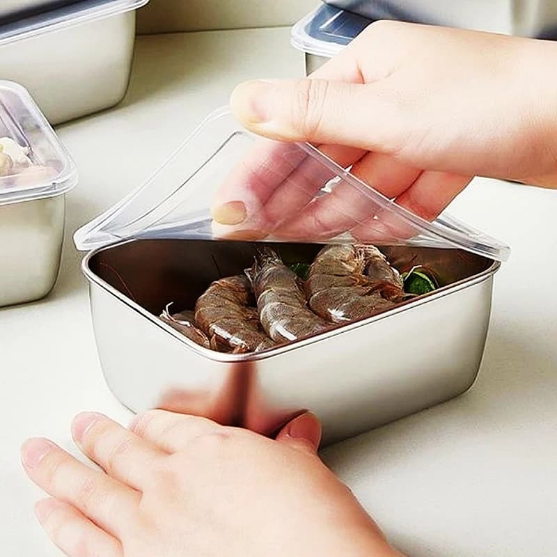 Scatola per alimenti da frigorifero in acciaio inossidabile da 600ml con coperchio in plastica per preparare la scatola per la conservazione della freschezza degli alimenti scatola da Picnic