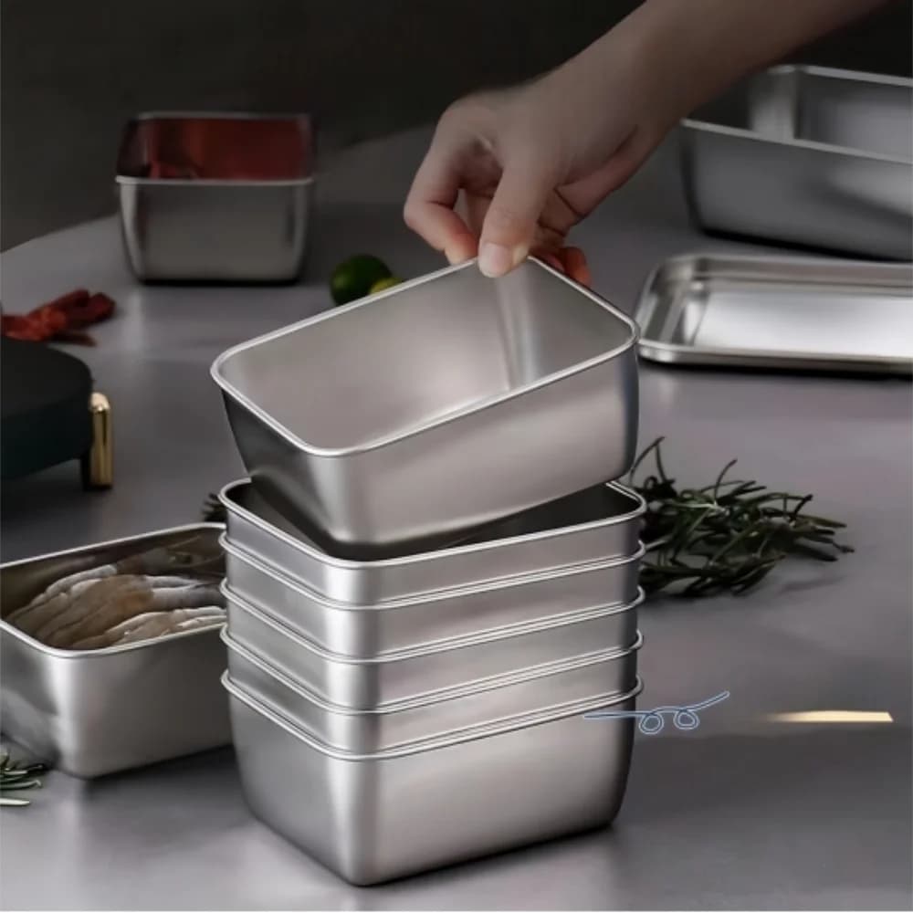 Contenitori per Alimenti con Coperchi in Acciaio Inox, Set da 1/2/4/6 Pezzi, Scatola Bento Riutilizzabile per Carne, Frutta, Verdura, Campeggio, Viaggio, Cucina