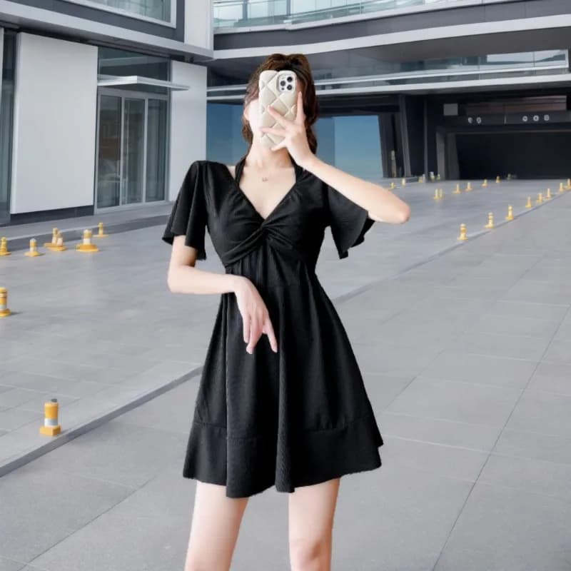 Fashionable women's whole swimsuit, new Korean style with skirt, modelling, for summer and beach holidays
