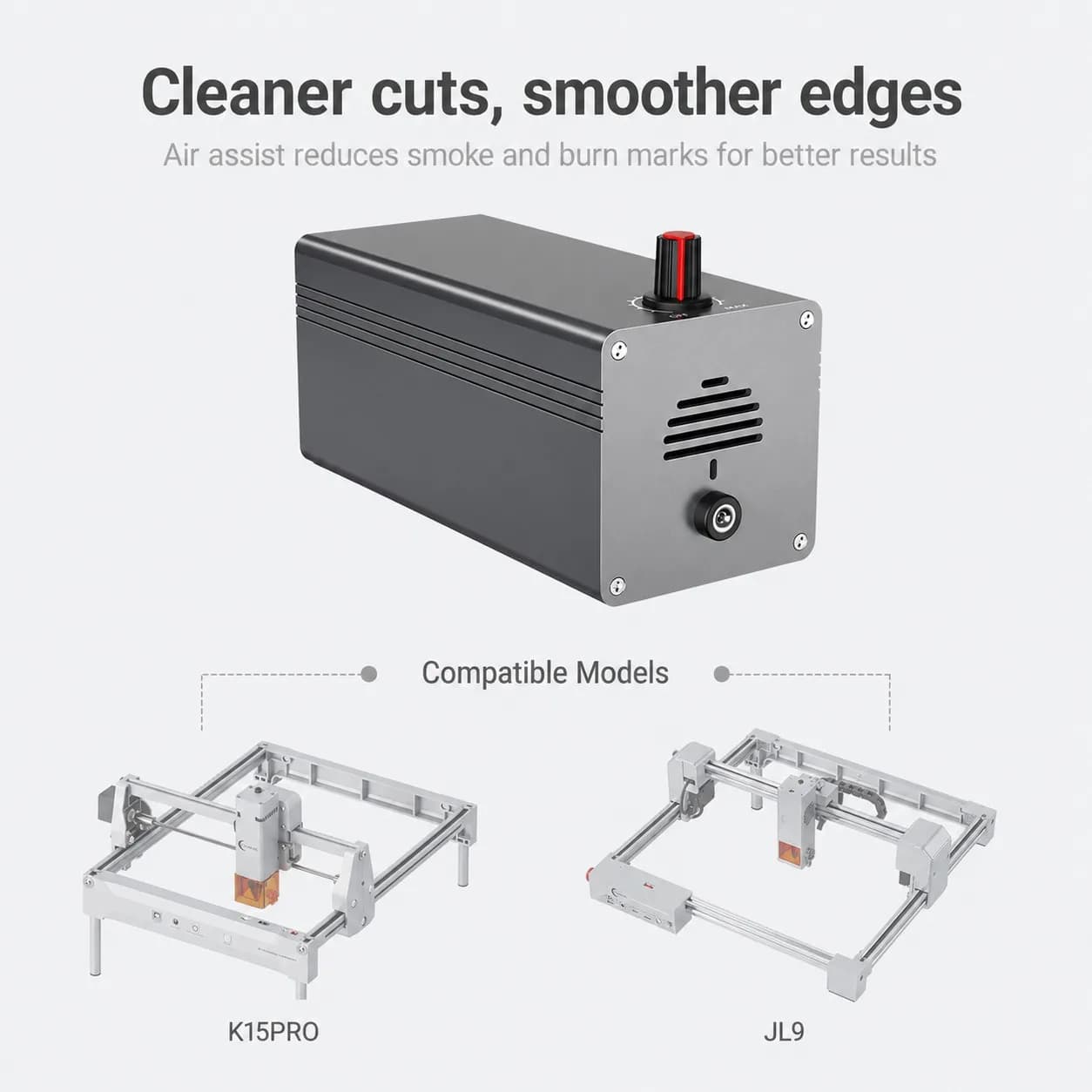 MD12 Air Assist Pump for Laser Engraver Cutter, Max 30L/min Adjustable Airflow, Reduce Burn Marks Smoke Residue, Cleaner Cutting Edges for K15PRO JL9 Wood Acrylic