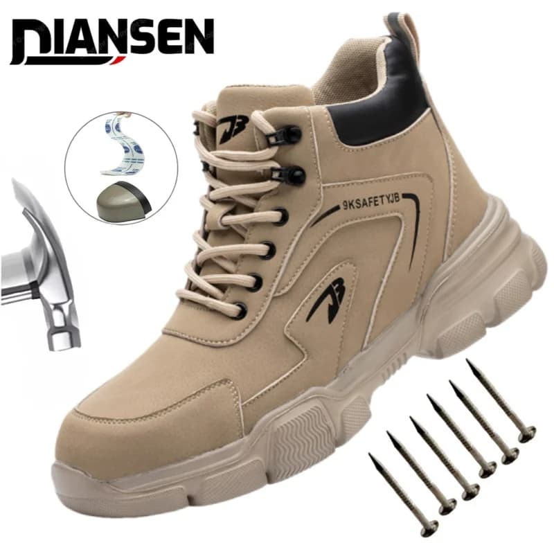 Scarpe Antinfortunistiche Leggere, Calzature Industriali Anti-Perforazione e Anti-Schiacciamento con Punta in Acciaio, con Suola in Fibra di Kevlar
