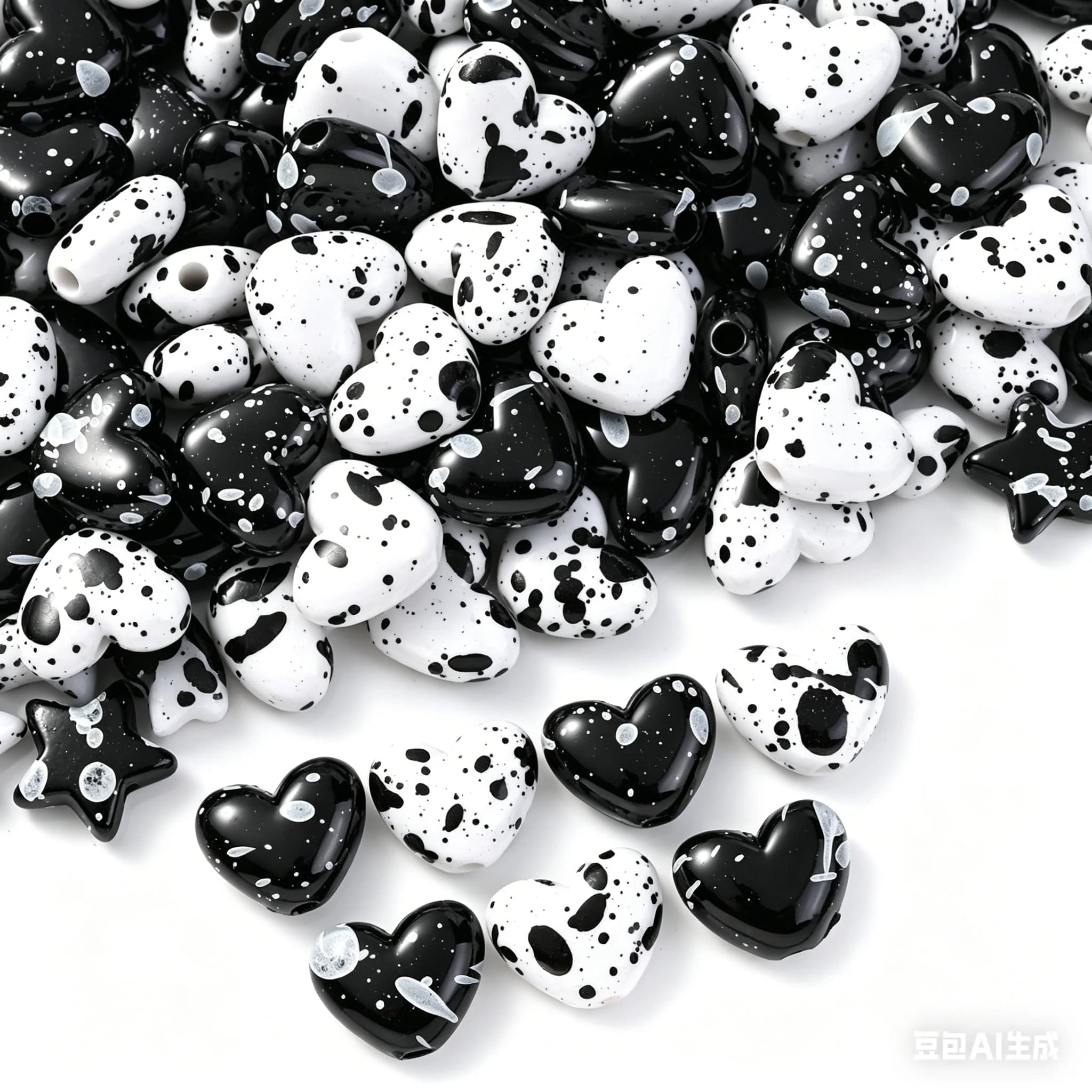 50 pezzi di perline acriliche a forma di stella a cinque punte e cuore, con effetto inchiostro maculato, per creazione di gioielli, braccialetti fai da te fatti a mano