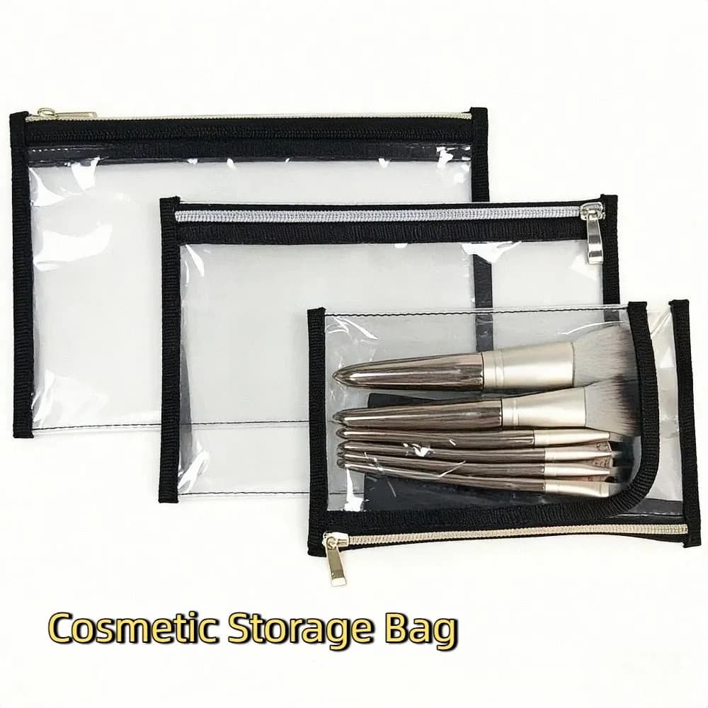 Multi-functional PVC Makeup Brush Bag Transparent Waterproof Cosmetic Storage Bag Multi-layer Design Passport Holder for Home