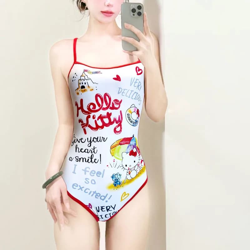 Costume da bagno intero da donna Hello Kitty Sanrio, creativo, carino, sportivo, competitivo, multicolore, per danza, bikini da ragazza dolce