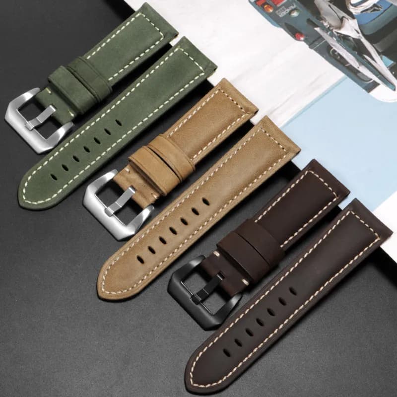 Frosted Leather Watch Strap for Panerai Citizen Aigole Tissot Longines Retro Leather Strap Men 24mm